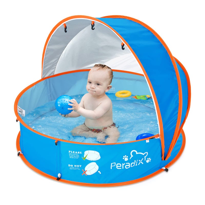 Peradix Paddling Pool for Kids & Pets, Kids Ball Pit Tent 3 in 1, Pop Up Wading Pool Tent with UV Protection Sunshade Canopy Basketball Hoop, Portable Beach Backyard Toys for Indoor Outdoor Activity - Image 1